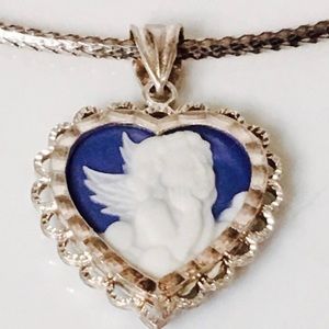 Sterling Silver Carved Blue Cherub Cameo pendant